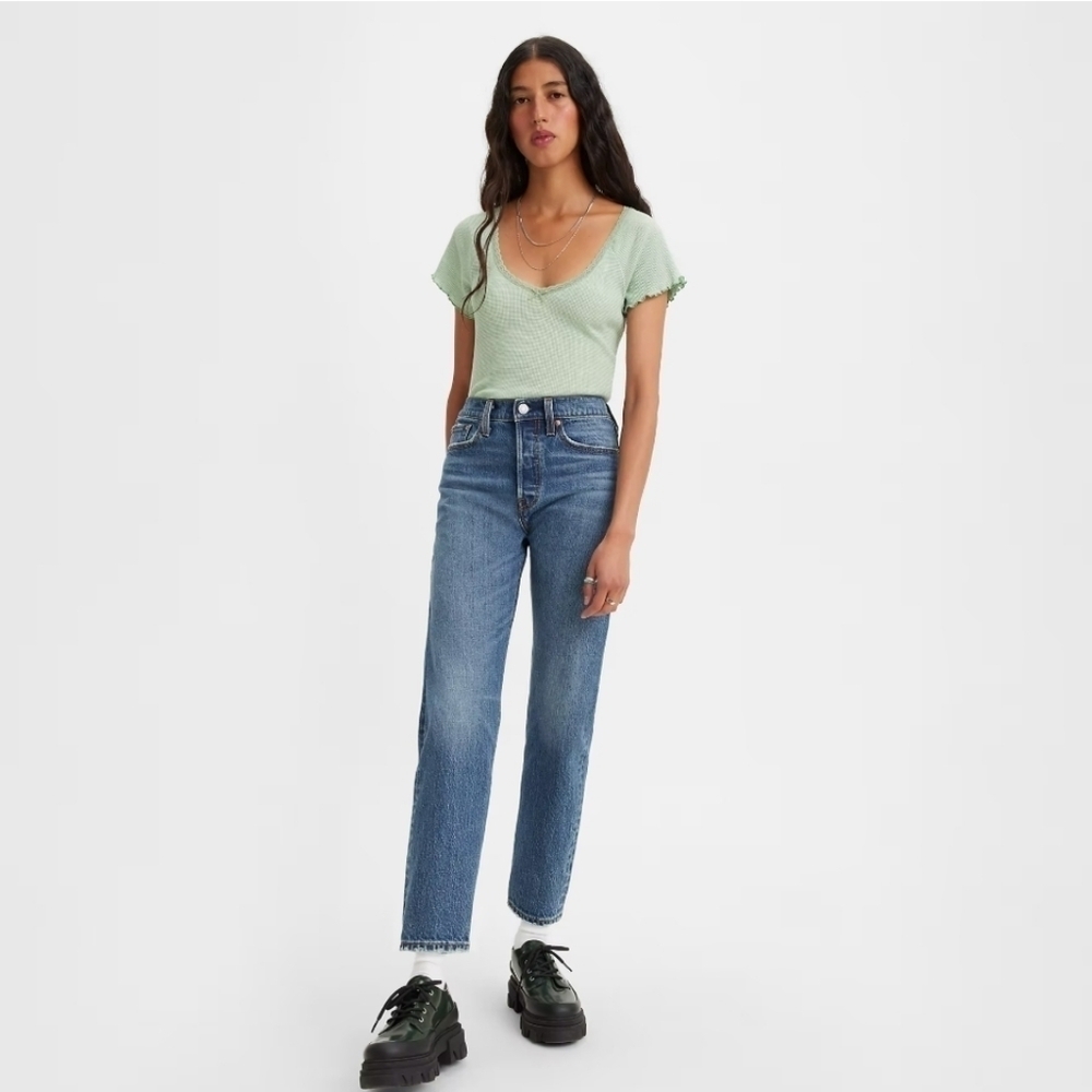 Levi's Wedgie Straight High-rise‎ Med-wash Button Fly Denim Jeans  90s Grunge